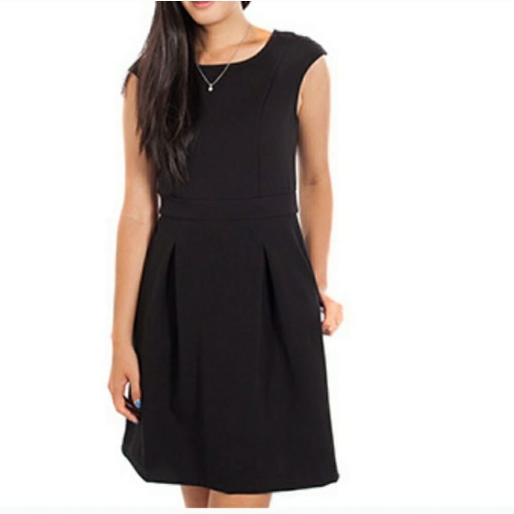 Betabrand Women's Work-It Cap Sleeve  A-Line Comfort Little Black Dress